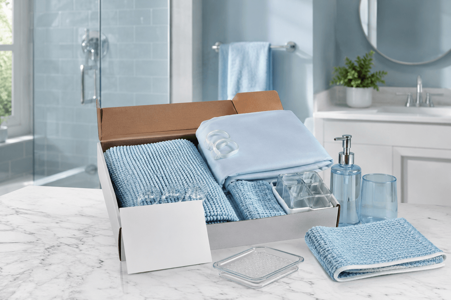 Quarterly Ripple bathroom set in an unbranded delivery box