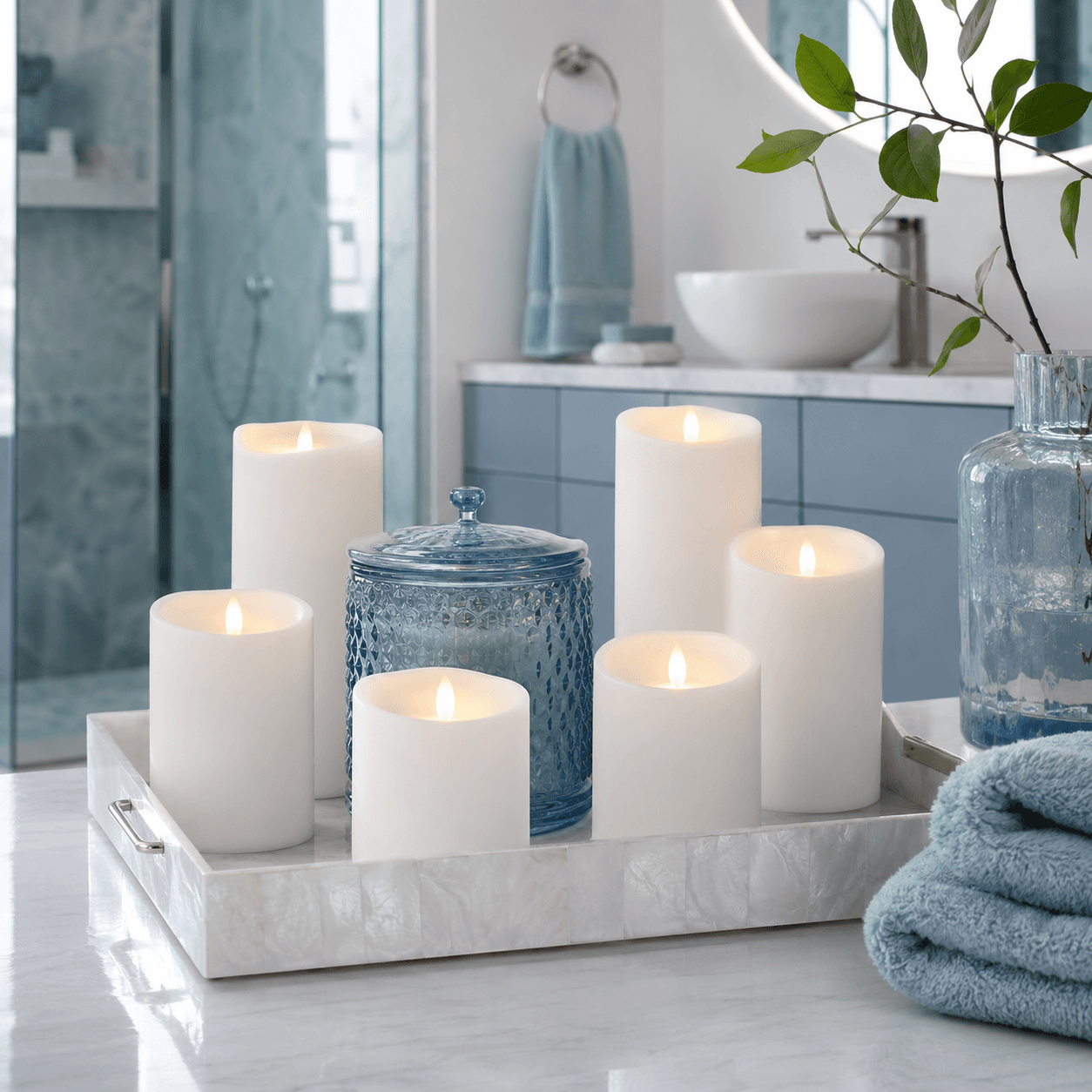 LED Ambience Bath Set arranged in a bright bathroom