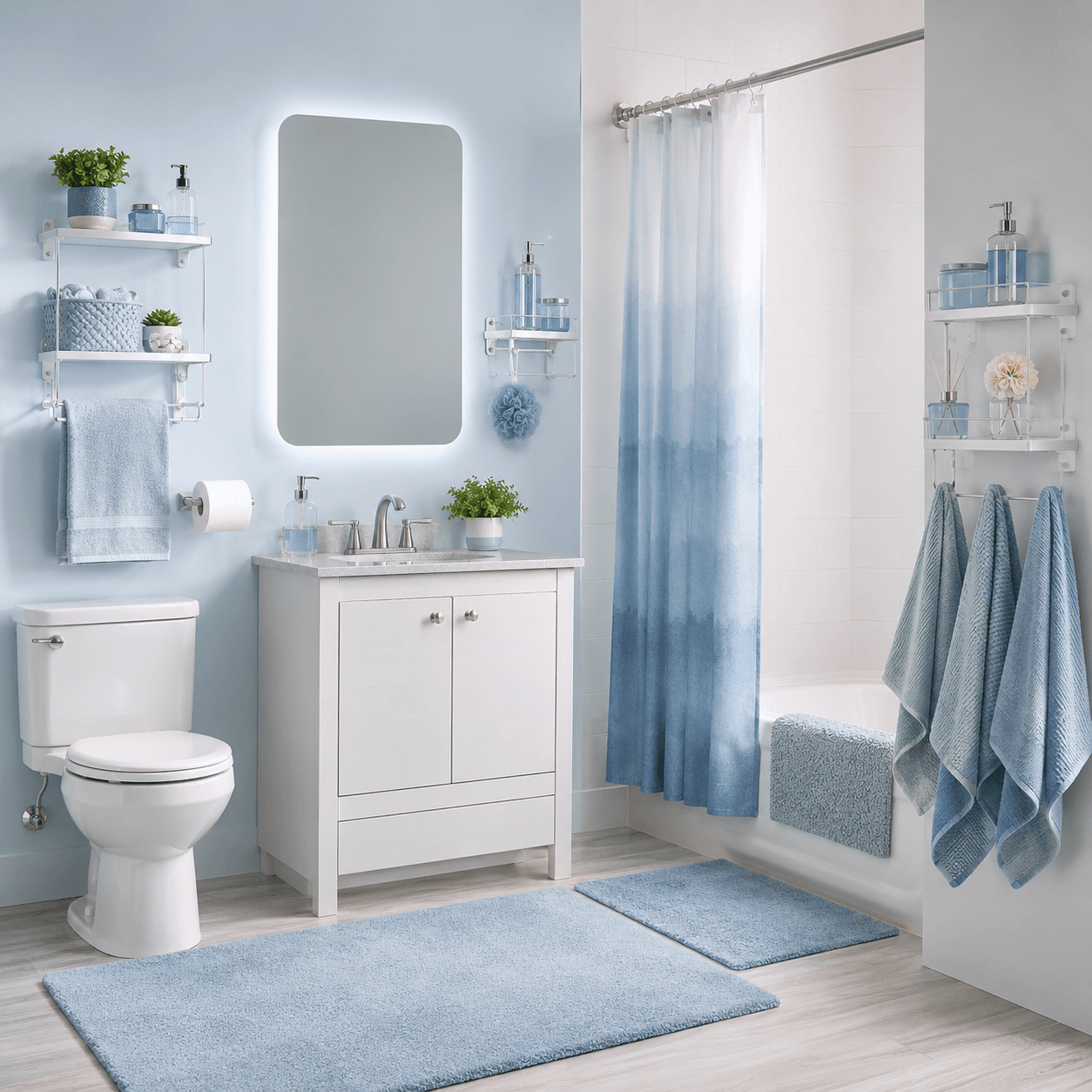 Whole-Bathroom Refresh System arranged in a bright bathroom